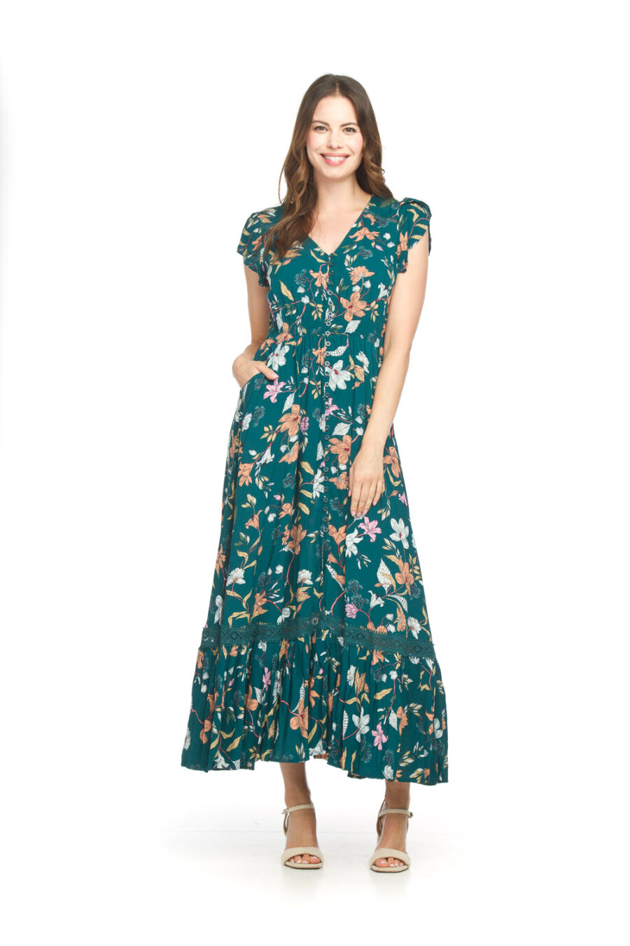 Papillon Floral Maxi Dress PD-14529 Teal