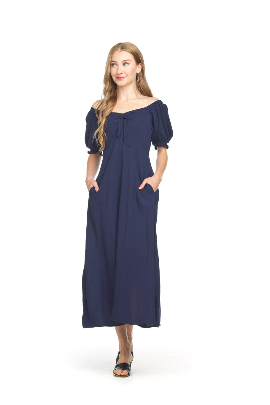 Papillon Navy Midi Dress with Pockets PD-18504