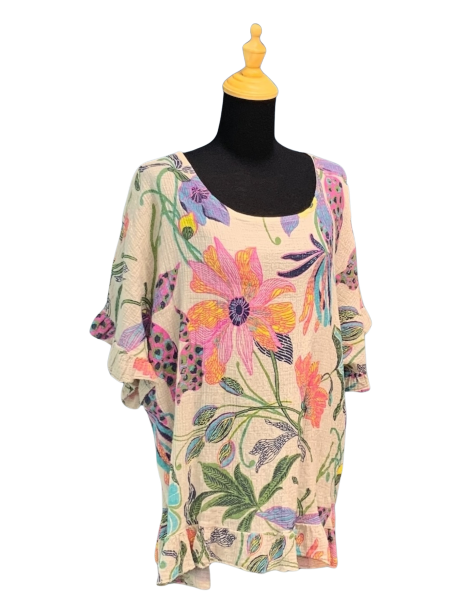 Beyond Capri Tropical Waffle Top SS 04956