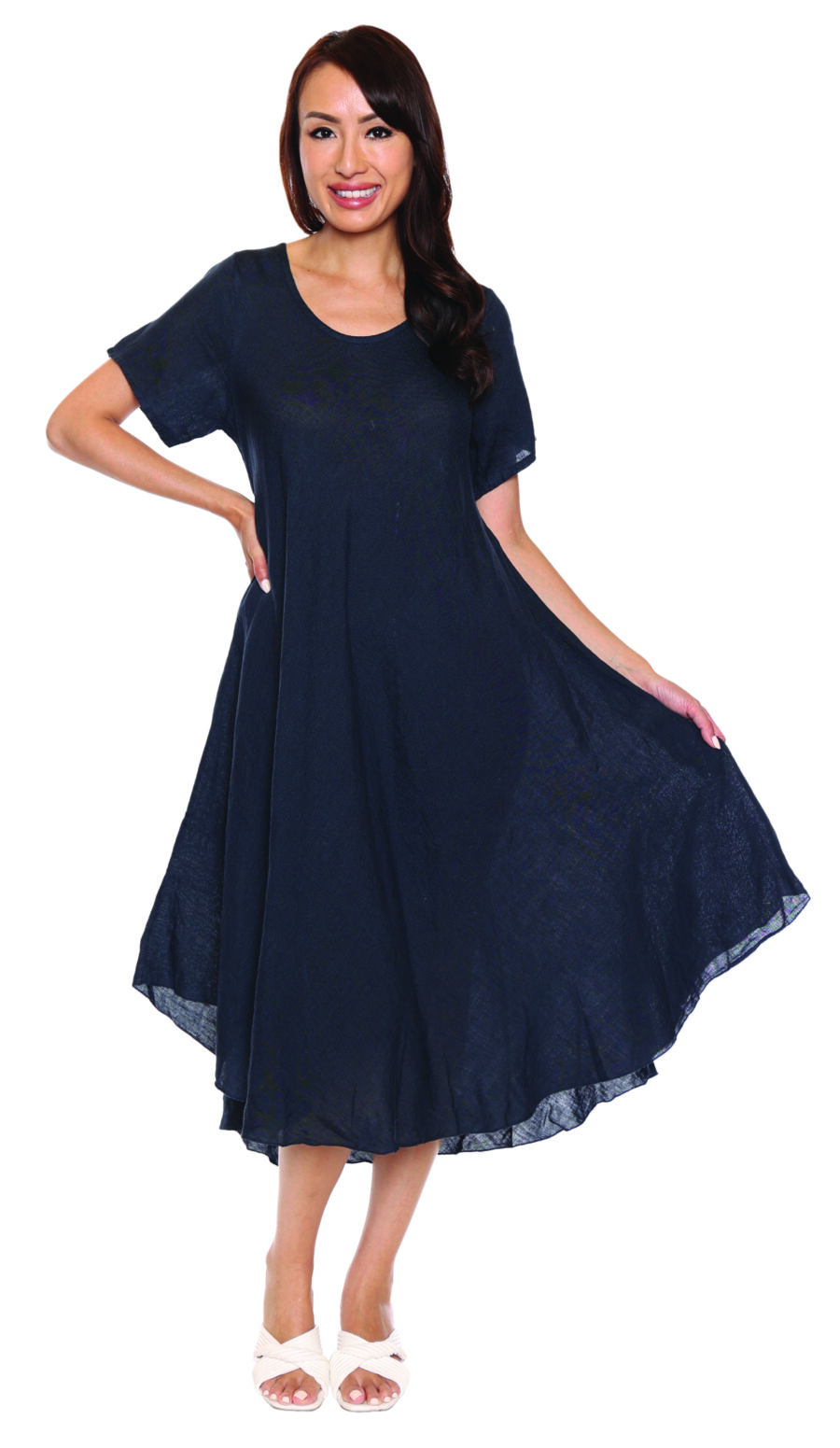 Sorella Linen Blend Dress Navy L5032