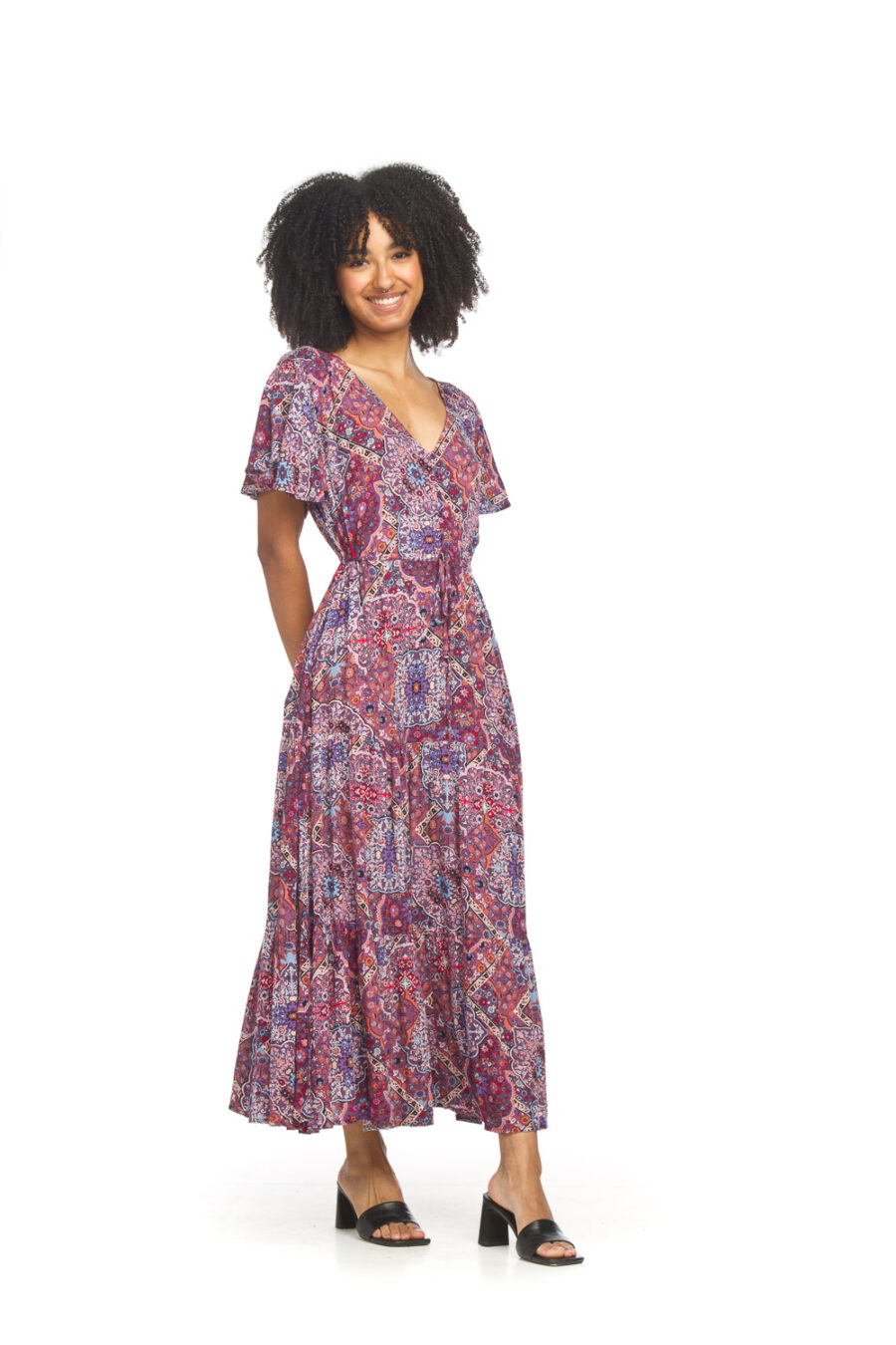 Papillon Tiered Patchwork Dress Wine PD-18517