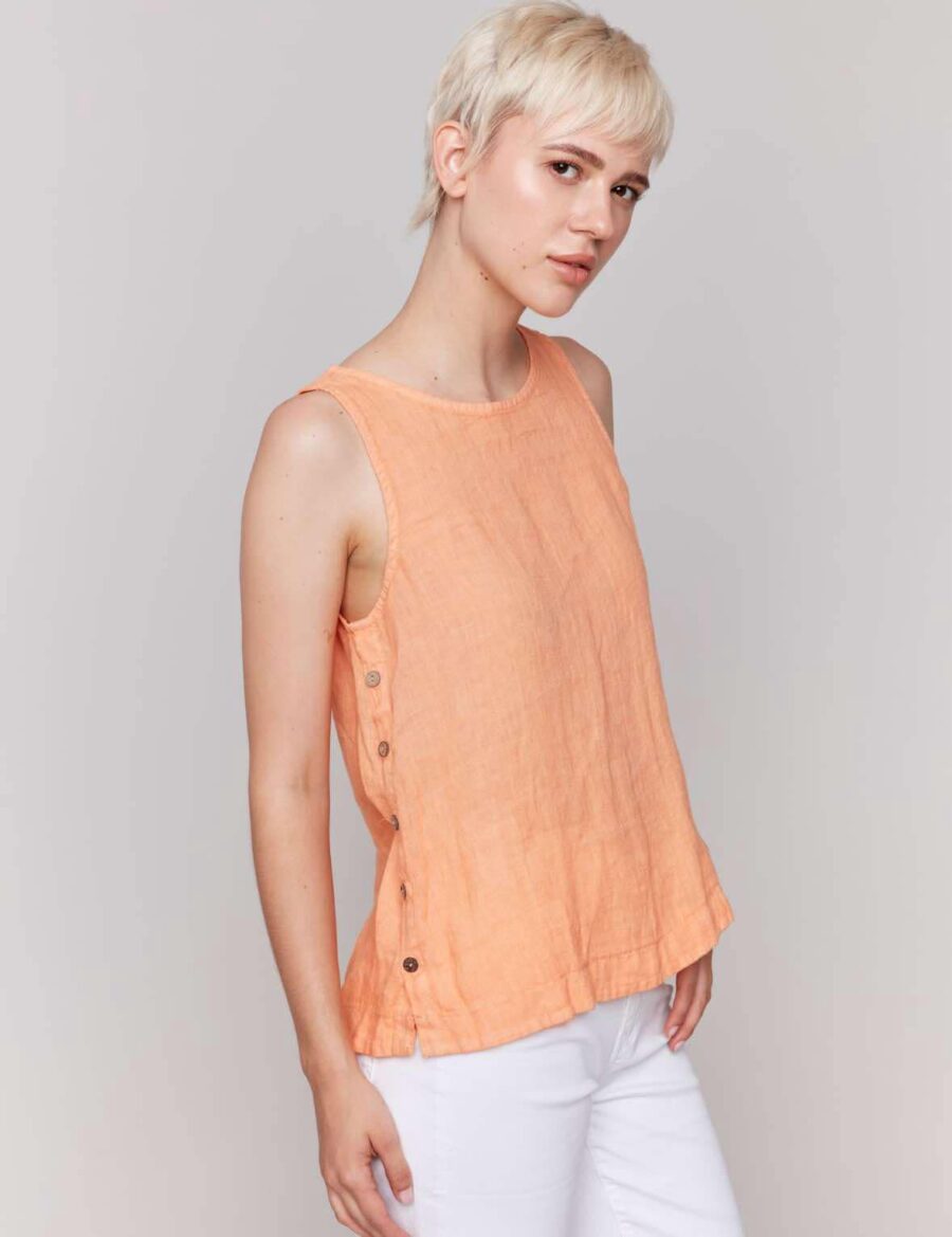 Charlie B Sleeveless Linen Top Papaya C4425T