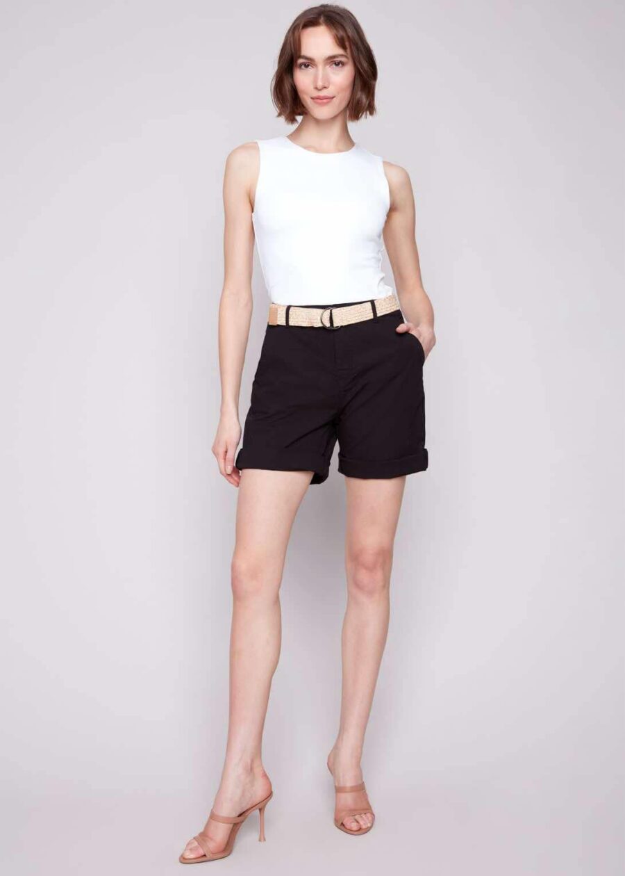 Charlie B Roll Up Cuff Short Black C8065