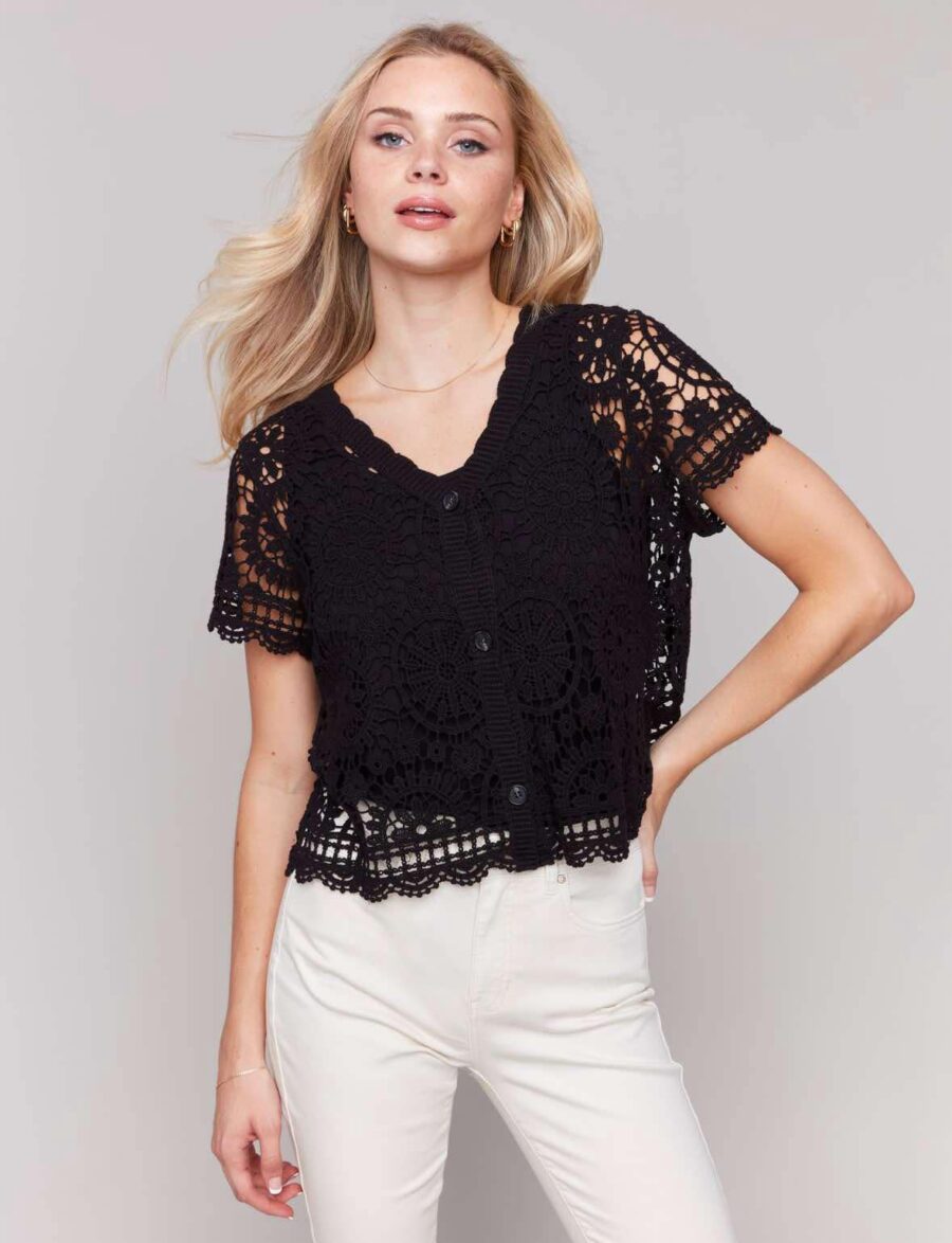 Charlie B Black Crochet Bolero C4584